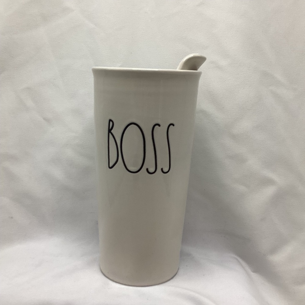 Rae Dunn BOSS Ceramic Travel Tumbler Mug with Lid Artisan Collection by Magenta